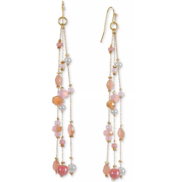 STYLE & CO Gold-Tone Mixed Bead Triple-Row Linear Drop Earrings - Picture 1 of 4